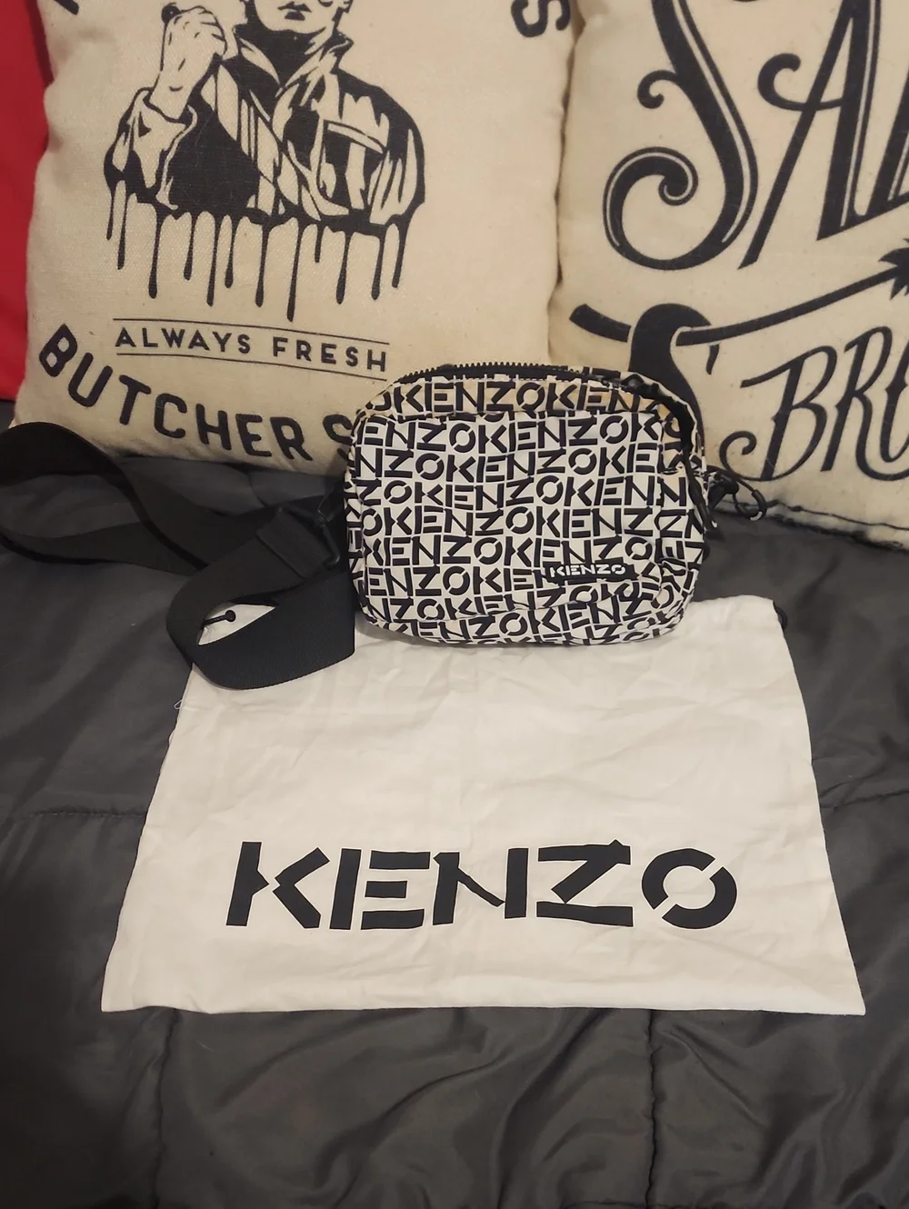 Kenzo Ponyhair Black & White Logo Belt Crossbody Bag - CUTE! With Dust Bag